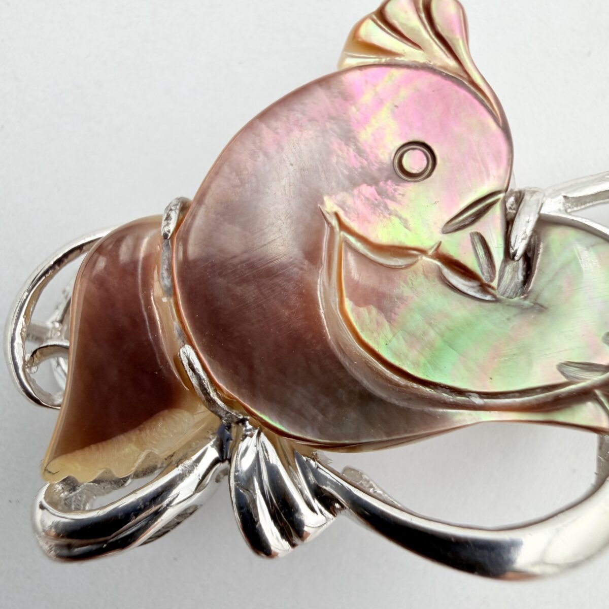 Alternative view of Brown shell bird pin