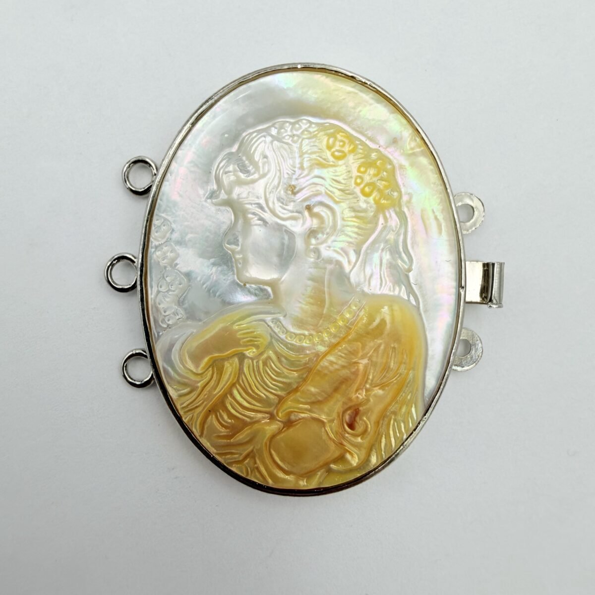 Alternative view of Hand-Carved Yellow Shell Cameo Pendant – Goddess Flora in 925 Silver