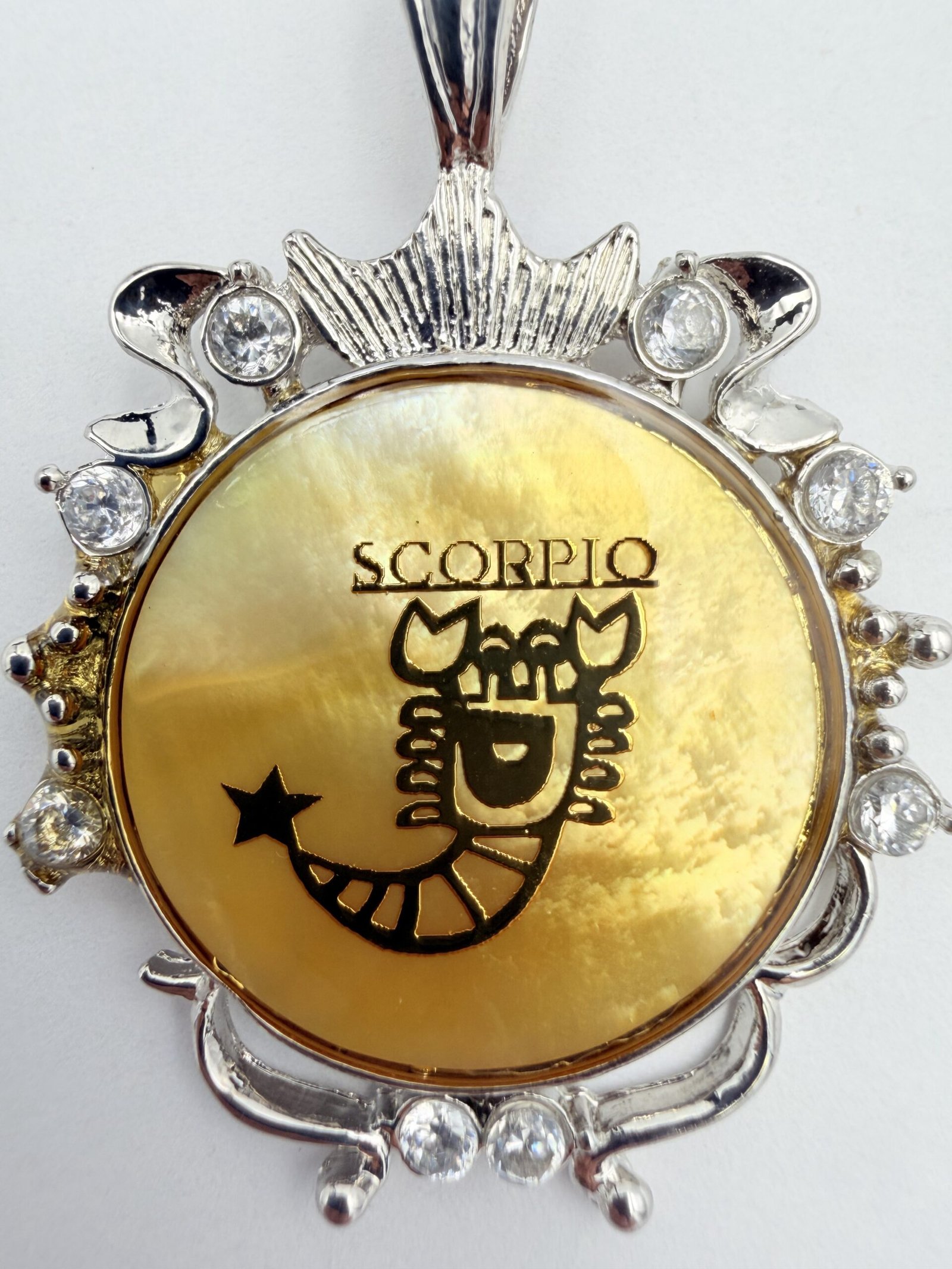 Hand-Carved Yellow Shell Scorpio Zodiac Pendant – 925 Sterling Silver - Image 2