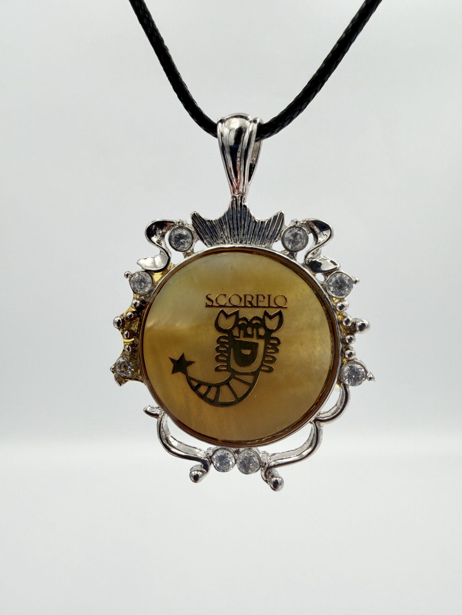 Hand-Carved Yellow Shell Scorpio Zodiac Pendant – 925 Sterling Silver - Image 3