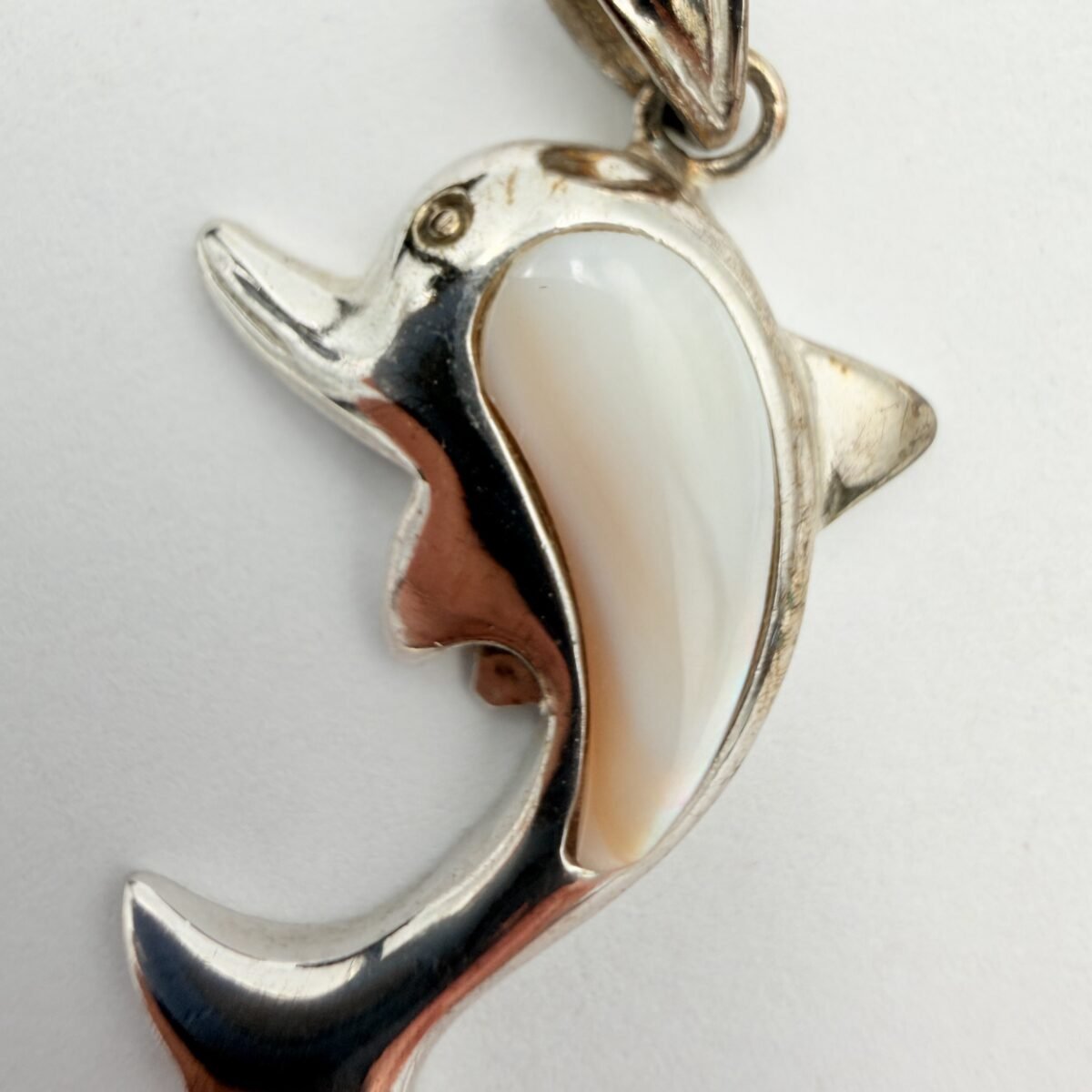 Leaping Dolphin Shell Pendant – Hand-Carved 925 Sterling Silver