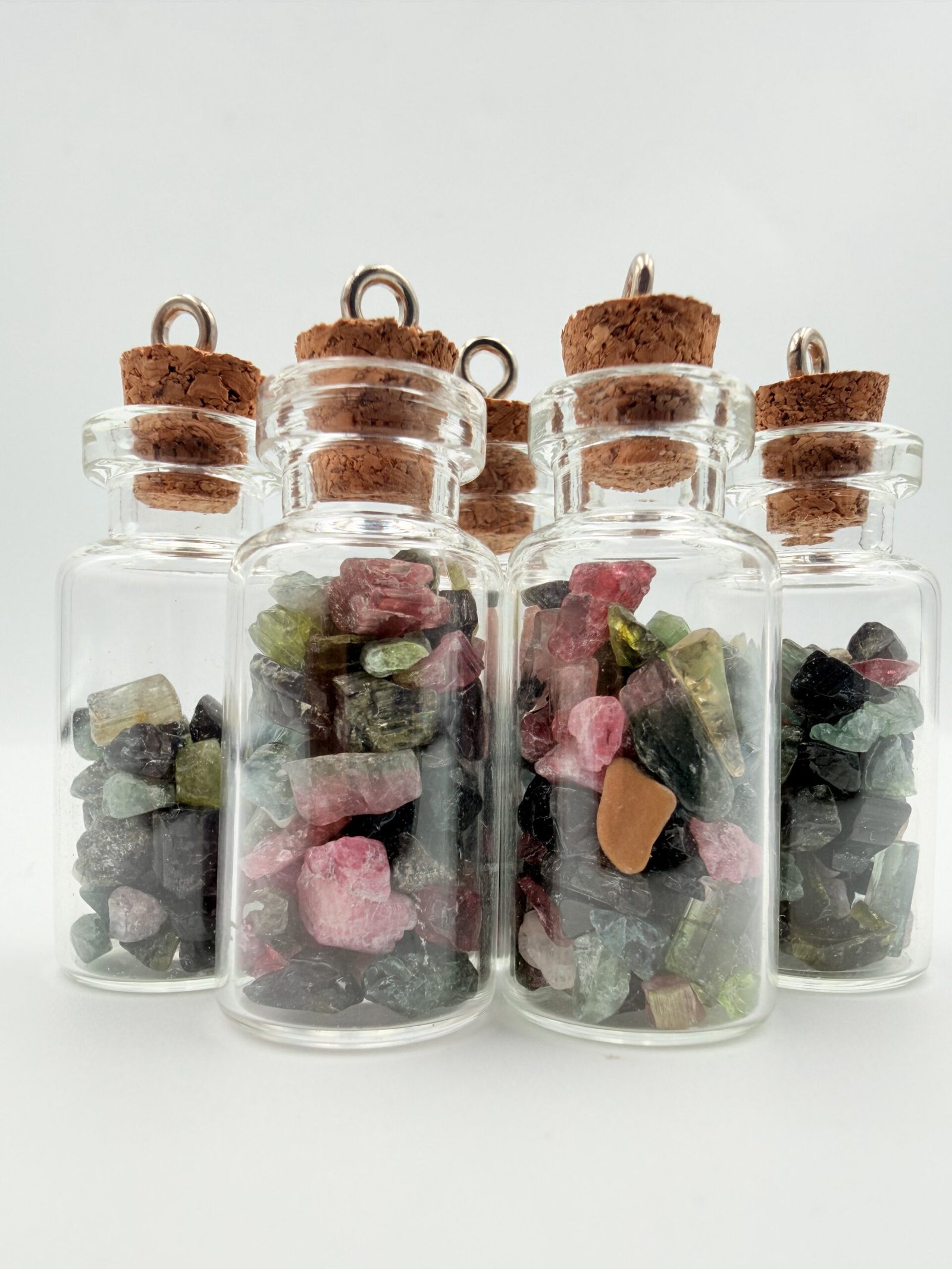 Watermelon Tourmaline Rough Stones in Decorative Glass Bottle – Natural Crystal Specimen - Image 3