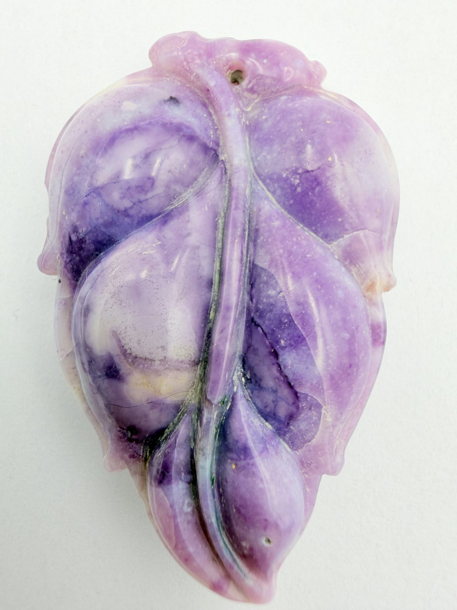 Hand-Carved Purple Opal Leaf Pendant – Natural Gemstone Jewelry
