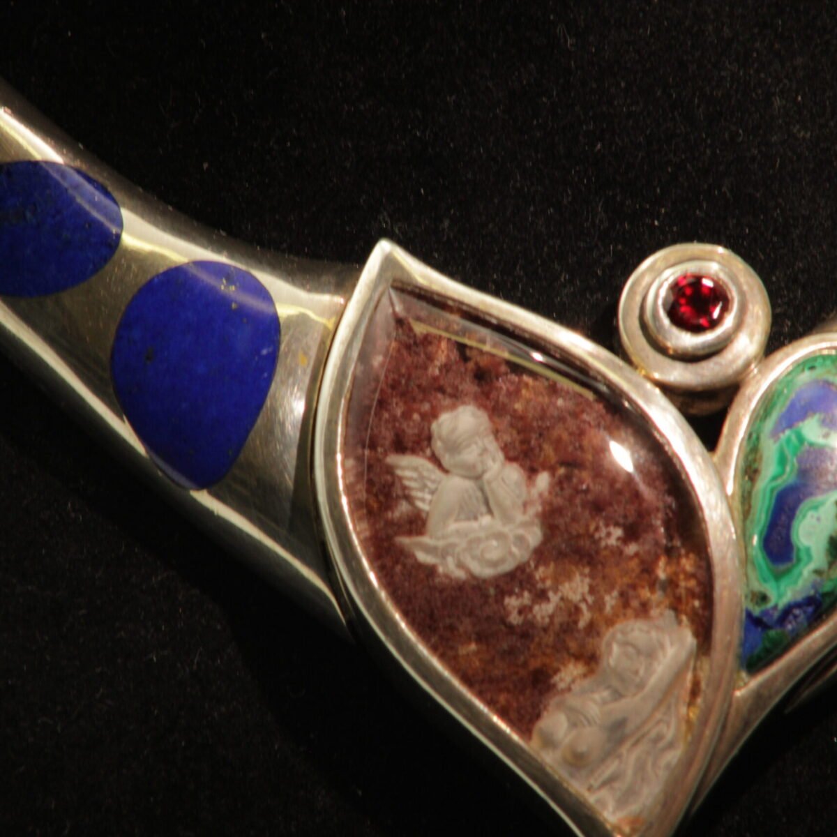 Alternative view of Sterling silver Cupid carved necklace