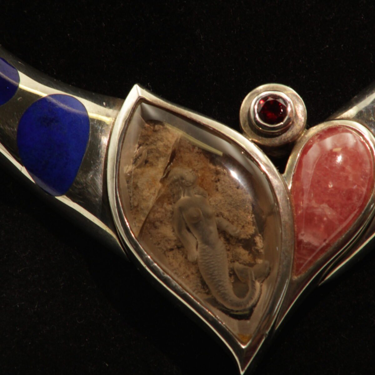 Alternative view of Sterling silver Mermaid carved necklace